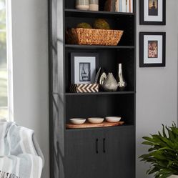 5 Shelf Bookcase with Doors, Black Finish - Mainstays