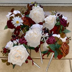 6 small bridesmaid bouquets in sunset terracotta
