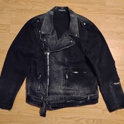 Balmain Denim Biker Jacket Sz Large 100% Authentic!!