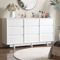 9 Drawer Dresser, Wooden Storage Chest Of Drawers,White