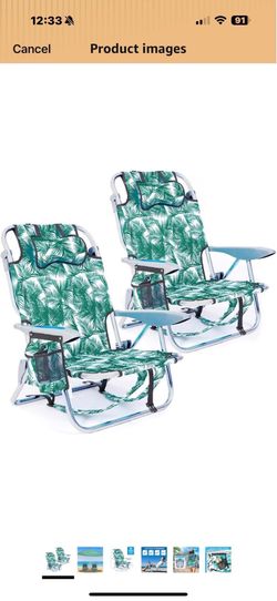 2 Pack Lightweight Portable Camping Beach Chair for Adults, Outdoor Lay Flat Folding Beach Chairs with 5 Positions, Backpack Beach Chair with Towel Ba