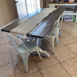 Farmhouse Style Dinning Table W/4 Chairs And Bench