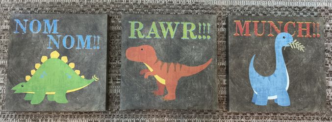 Kids Dinosaur Set Of 3 Canvas Hanging Art Pictures
