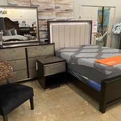 Maretto Brown/Silver LED Panel Bedroom Set (Queen and King Bed Frame