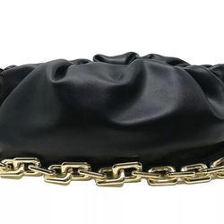 Black Soft Leather Womens Ladies Bag Clutch Purse Designer Look Luxury Feel Heavy Chain Adjustable Detachable Multi Use Versatile Bag 