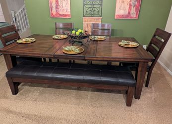 Ashley Dining Table 4 chairs and bench