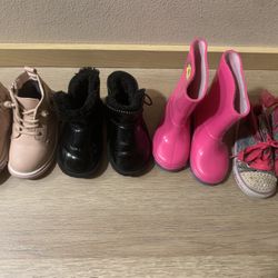 Shoes for girl. Size 6.5, 7, 8.5. boots, rubber boots, and glow-in-the-dark sneakers