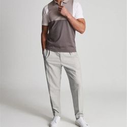 Reiss Samuel Colourblock Polo Shirt Size S Grey Multi 