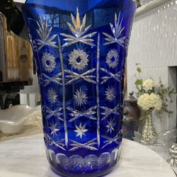 Blue cut To Clear Large Crystal  Vase
