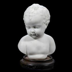 SALE!  Detailed Victorian Porcelain Bust of a Baby, on Wood Stand