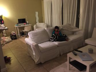 White couch (very comfortable)