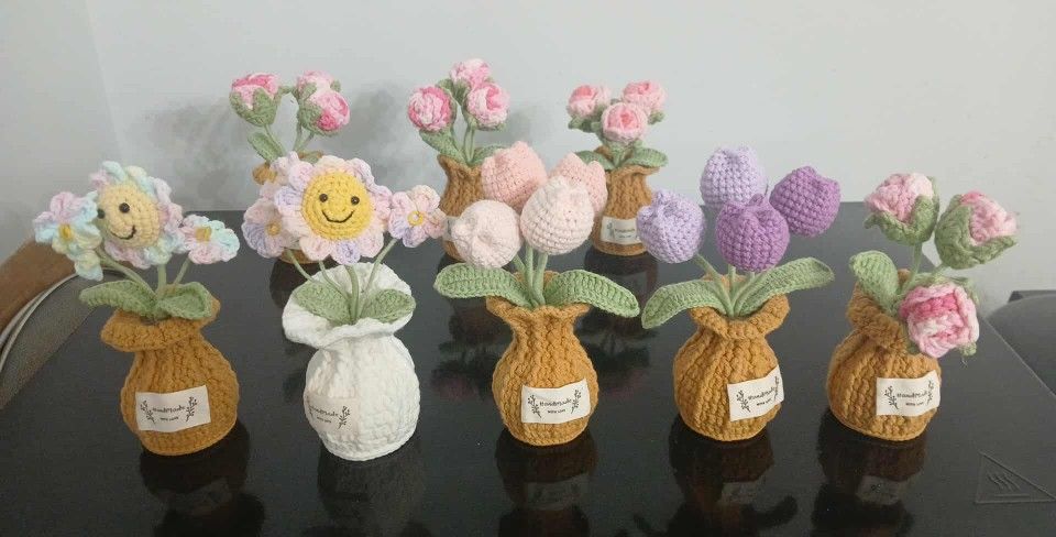 Crochet Flowers In Pot