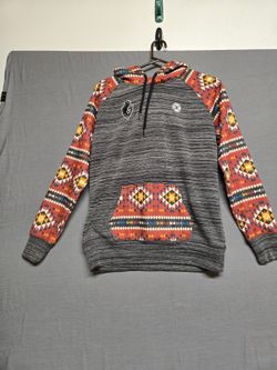 Hooey Grey Heather Southwestern Print Pullover Hoodie Men's M