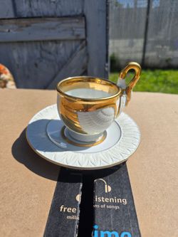 Vintage White & Gold Swan Teacup and Saucer Porcelain Set