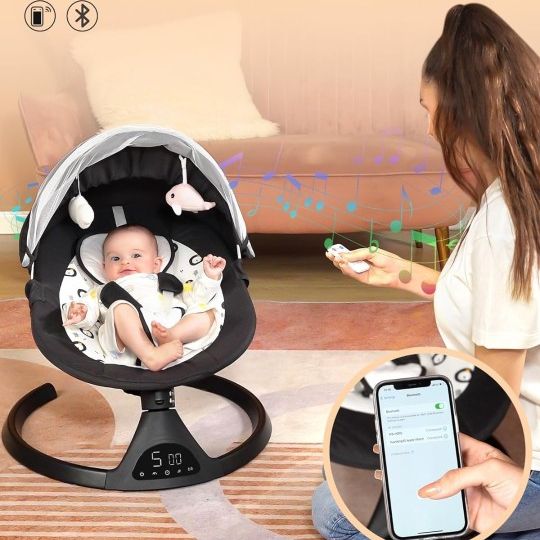 Baby Swing for Infants to Toddler Portable Babies Swing Timing Function 5 Swing Speeds Bluetooth

