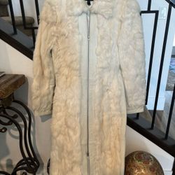 Bebe Cream Colored Fur And Leather Coat