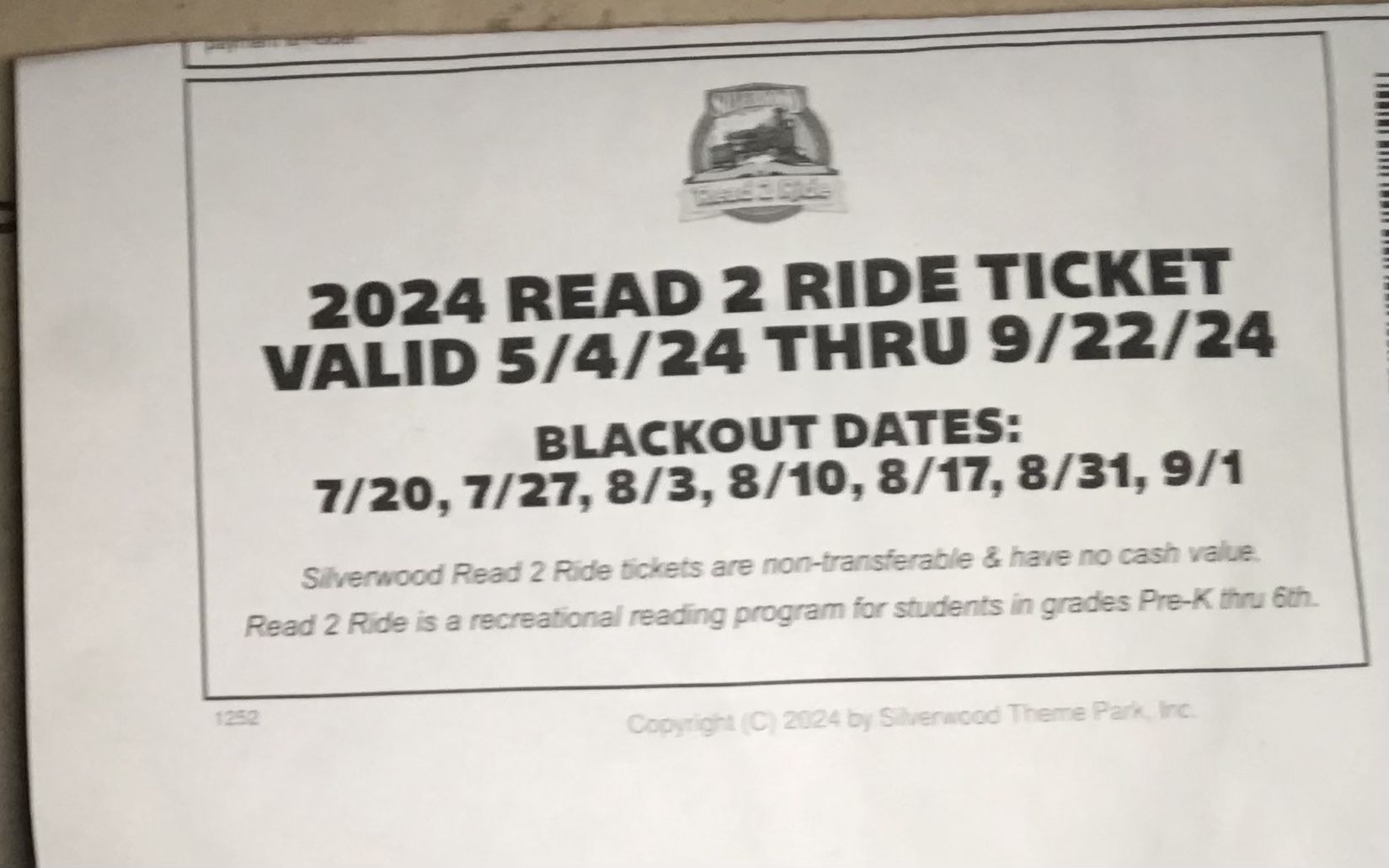 kids silverwood ticket