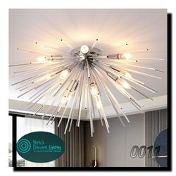 Jaycomey Sputnik Flush Mount Ceiling Light Fixture, 12-Lights Chrome Firework Ceiling Light, Modern Semi Ceiling Lamp Fixtures for Bedroom Living Room