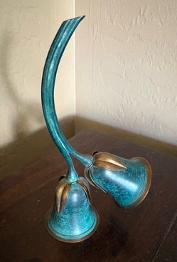 Vintage Art Nouveau Brass Double Flower Bell Home Decor Accent