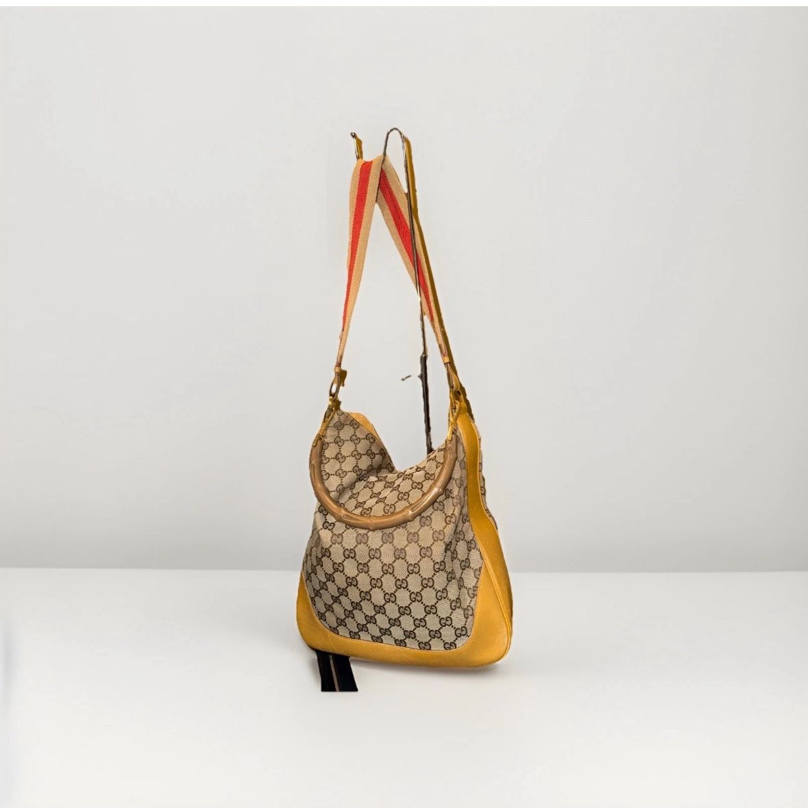 GUCCI GG Canvas Bamboo Sherry Line Hand Bag 2way Sarah Flip Top