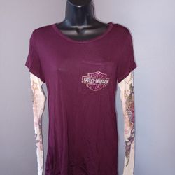 Harley-Davidson long sleeve maroon with cream colored patterned sleeves medium
