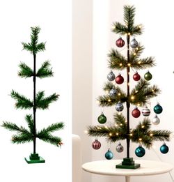 Sosation 24'' Green Artificial Tinsel Christmas Tree Ornament Display German Goose Christmas Tree, Vintage Xmas Ornament Display, Festive Centerpiece