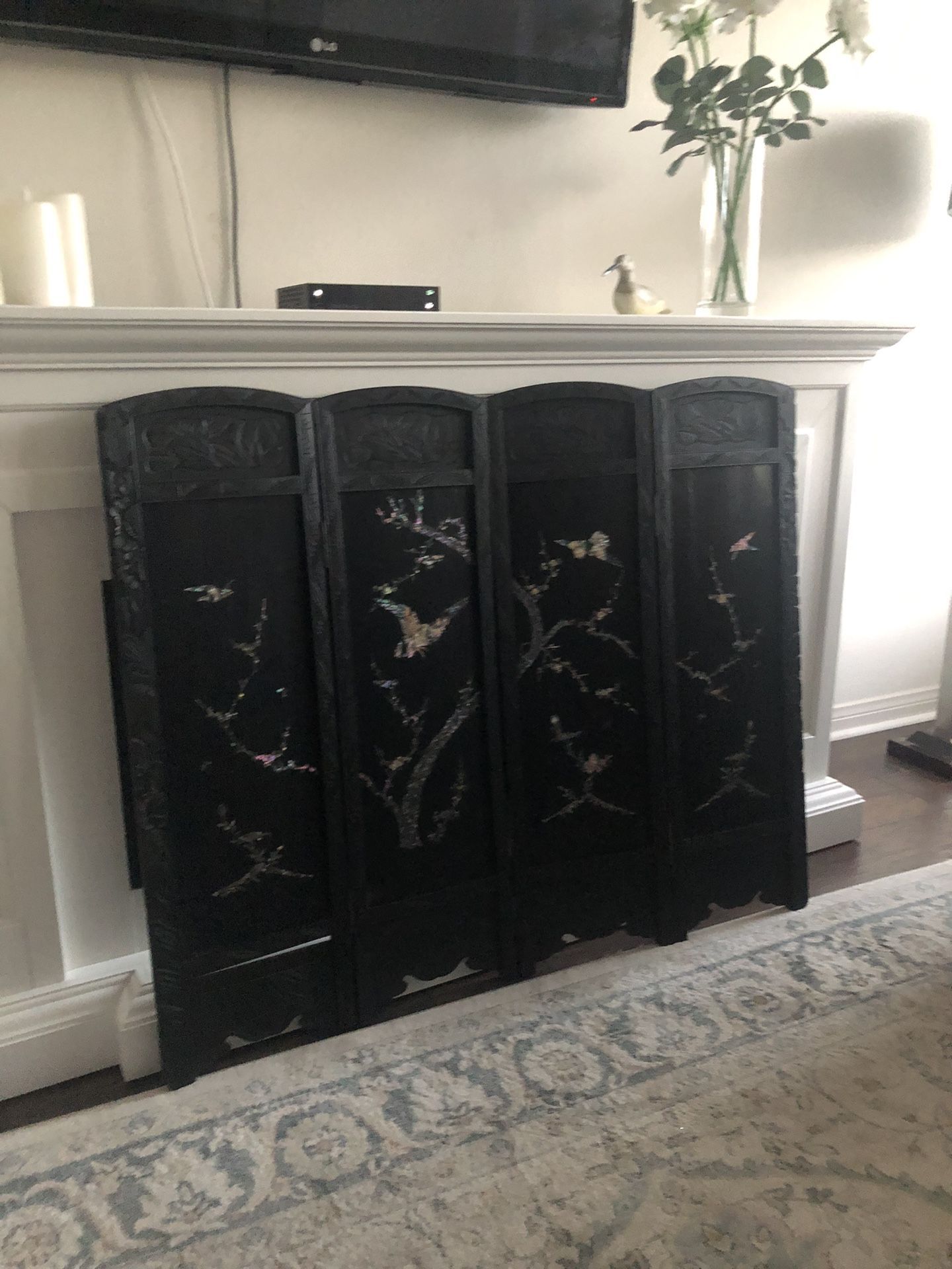 Small Four Panel Vintage Chinese Wooden Screen