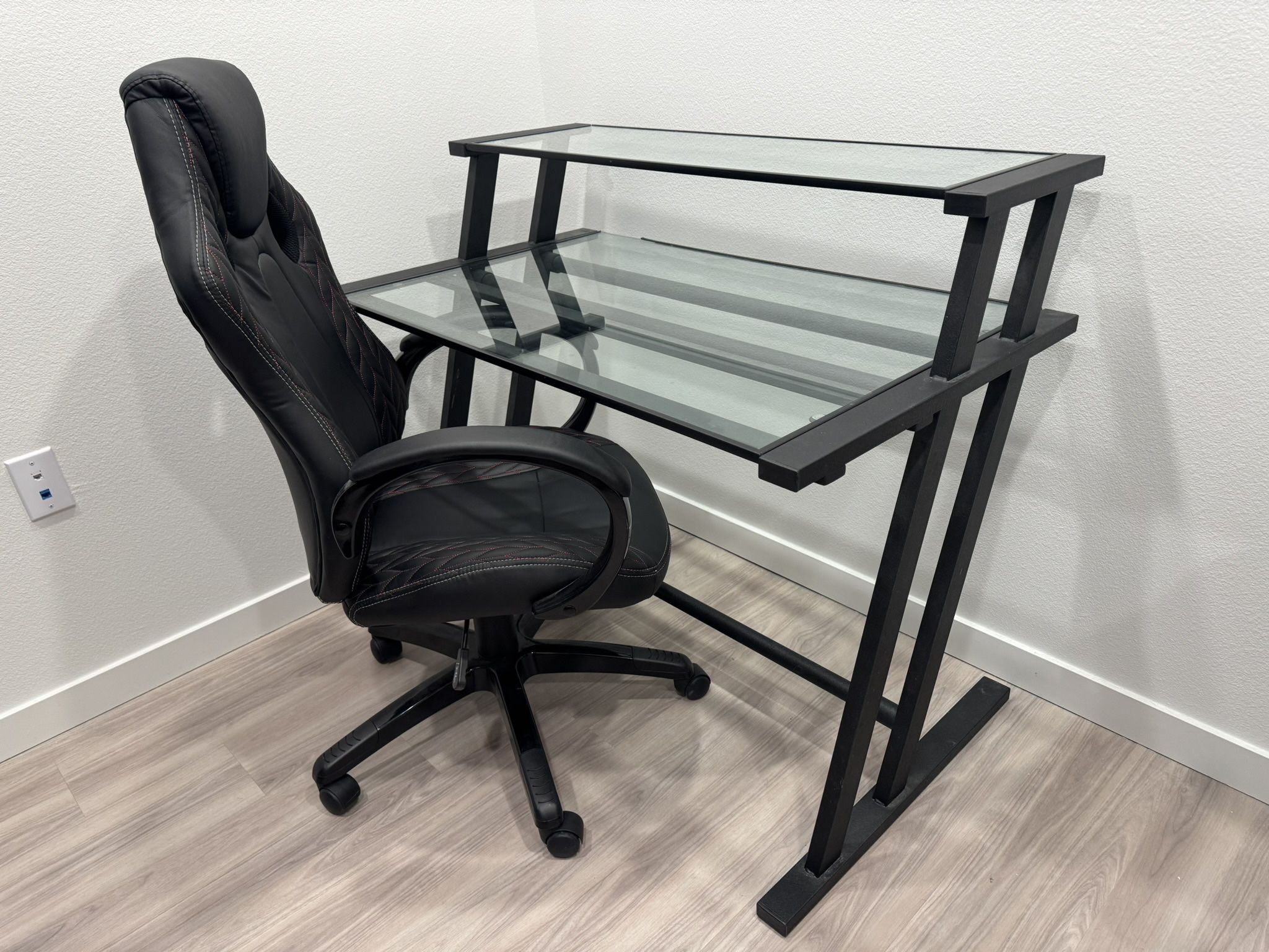 Eurway Glasstop Dual Level Desk And Chair