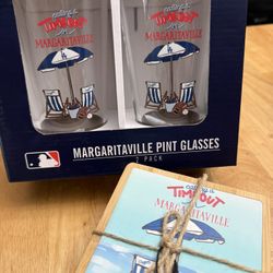 Margaritaville Dodgers Pint Glasses And Coaster Set
