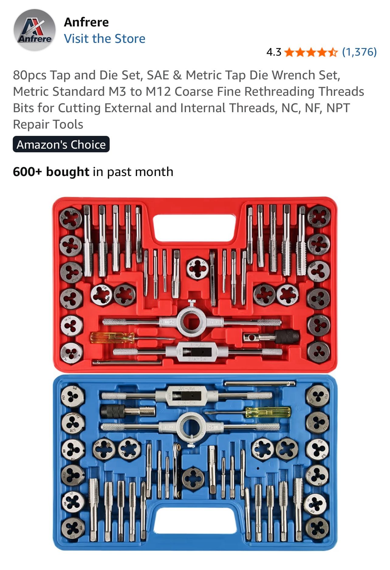 80pcs Tap and Die Set, SAE & Metric Tap Die Wrench Set, Metric Standard M3 to M12 Coarse Fine Rethreading Threads Bits for Cutting External and Intern