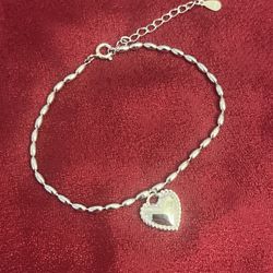 Heart Charm Sterling Silver Bracelet