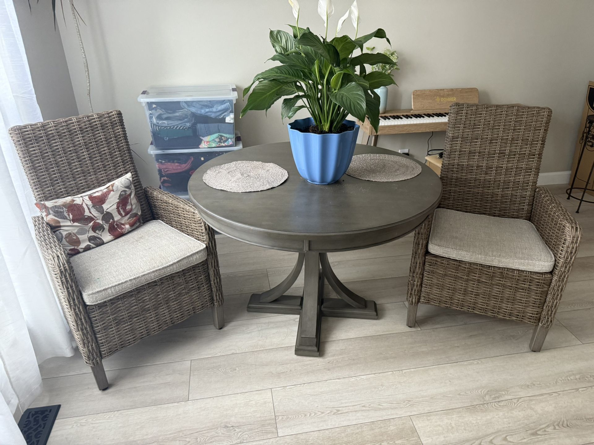 Wicker Dining Table Set – 2 Chairs + Table