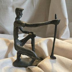 Vintage Brutalist Bronze Golfer Sculpture