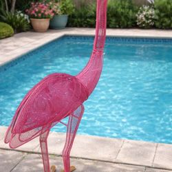 Vintage Metal 2 1/2 Feet Tall FLAMINGO W LIGHTS