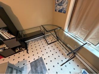 L-Shaped Glass Computer Desk with Keyboard Tray