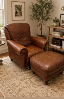 Price reduced - Natuzzi brown Leather Arm Chair with Ottoman