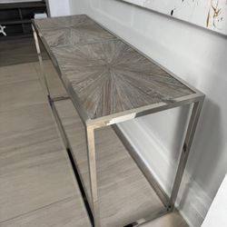 Console Table Silver Metal And Wood