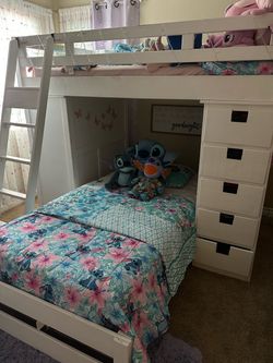 White Twin over Twin Bunk Bed with Dresser