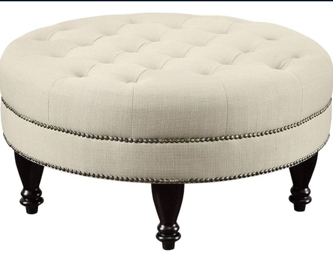 Upholstered Round Ottoman with Tufted Seat