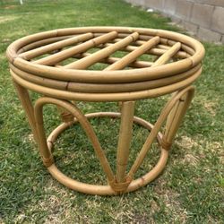 $40 Vintage MCM Bamboo Bentwood Rattan Stool Ottoman 18”W X 13”H Or Plant Stand