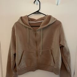 TAN CROPPED HOODIE — SHEIN — LARGE