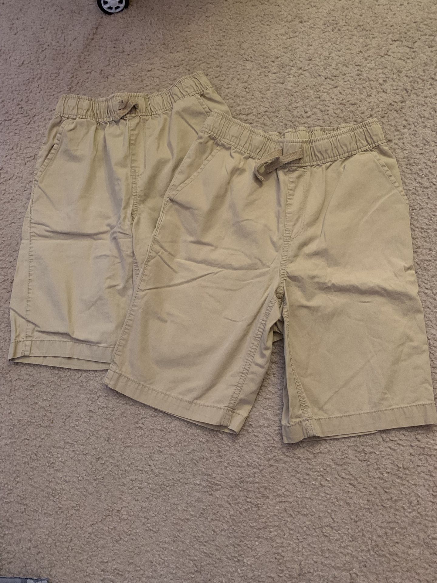 2 Pairs Boys Size 12 Uniform Shorts Khaki Jogger Style Adjustable Waist