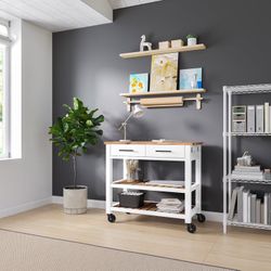 Seville Kitchen Cart with Acacia Shelves $129.99