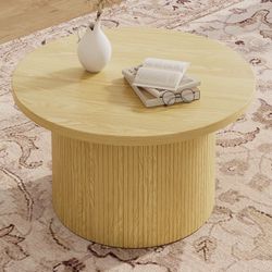 Assembled 31.5" Round Coffee Table with Solid Wood Base