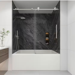 55-60 in. W x 60 in. H Sliding Frameless Tub Door in Brushed Nickel with Clear Tempered Glass