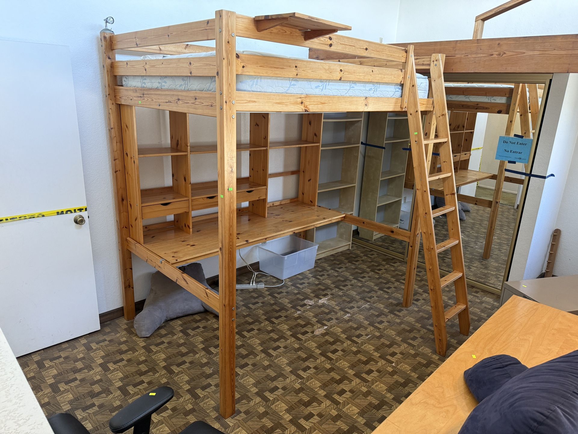 Awesome Lofted Wooden Bed With Desk College Dorm Style