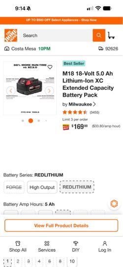 M18 18-Volt 5.0 Ah Lithium-Ion XC Extended Capacity Battery Pack
