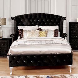 WINGBACK BLACK VELVET QUEEN SIZE FRAME - CAMA