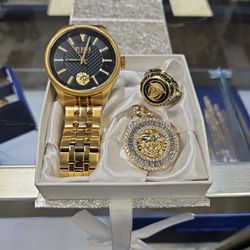 Versace Set Watch,10k 5.8gr Pendant, And 10k 9.8gr Ring.