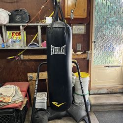 everlast heavy bag with golds gym stand  